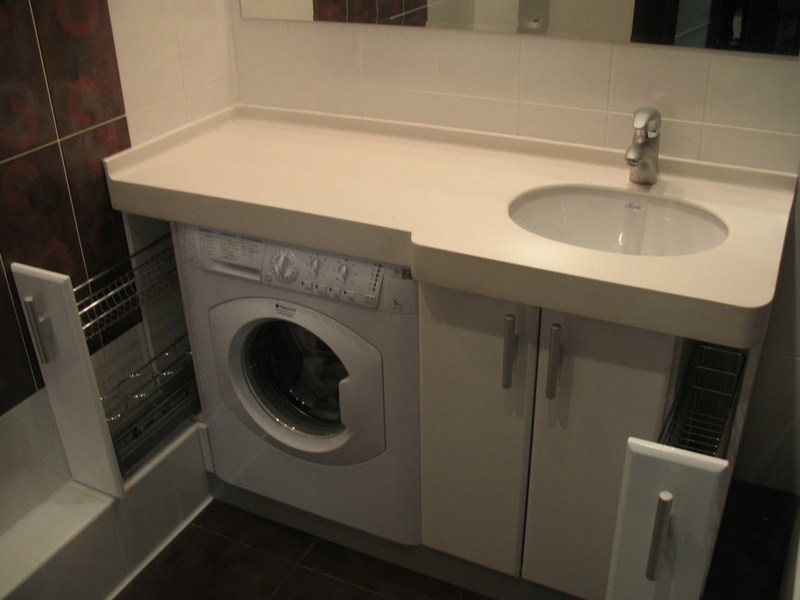 Столешница для ванной под раковину и стиральную машину, с интегрированной мойкой
